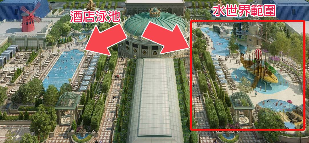 澳門 酒店 泳池 泳池區分兩邊，水世界要額外收費