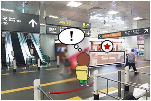 首爾行李 首爾站的旅遊中心則位於 B2層，旅客離開機場鐵路後需要乘電梯上一層。