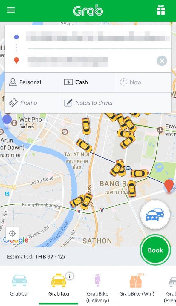 泰國自由行必備App Grab 提供不同種類的車。