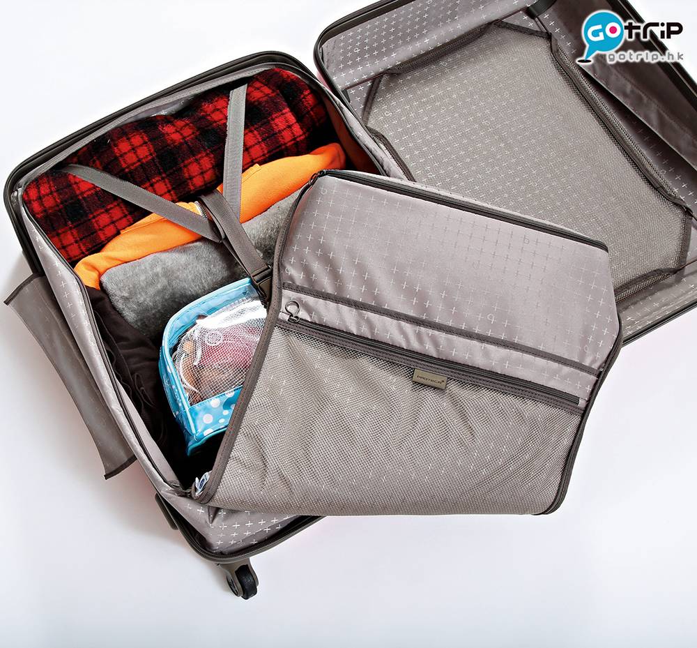 行李箱 把行李箱裝滿，能夠減少物件移動的空間，避免行李被壓壞。