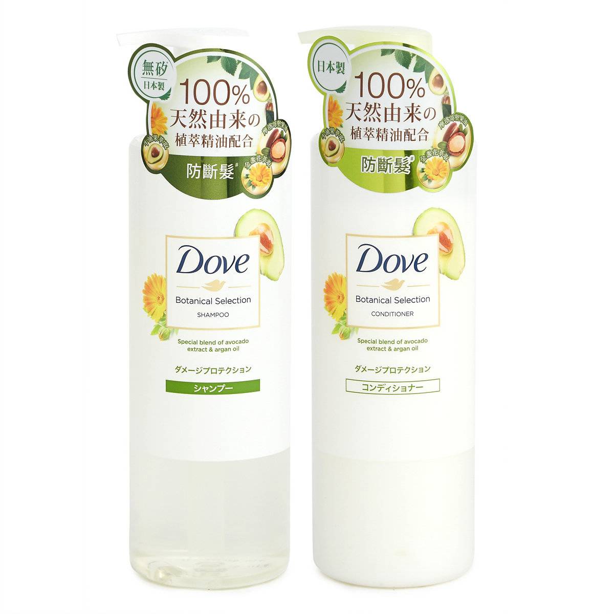 日本洗頭水 Unilever Dove Botanical Selection Damage Protection Shampoo+Conditioner（參考價：洗頭水：689円/500g、護髮素：689円/500g）