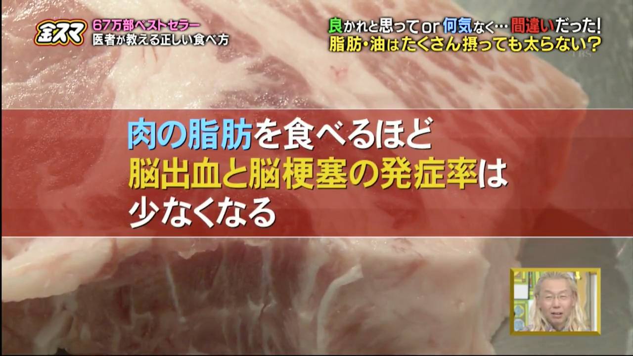 正確飲食 根據2013年日本筑波大學嘅研究，發現攝取得多肉嘅脂肪，其實可以有效減少腦出血、腦梗塞嘅發病率！