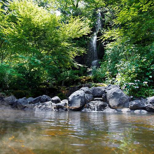 箱根溫泉 位於5樓的「車澤之湯」，浸溫泉的同時欣賞瀑布美景