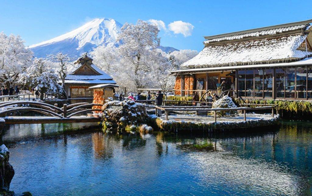 日本雪景 大家可以忍野八海作前景，拍攝富士山雪頂。