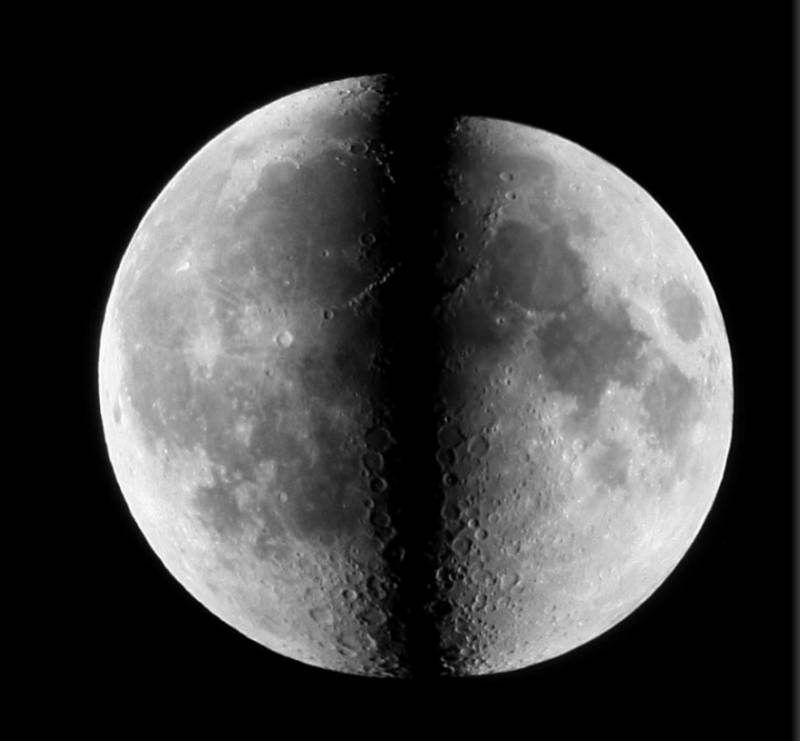 合成相片 - 左邊是月球在近地點時拍攝的影像，右邊是月球在遠地點時拍攝的影像