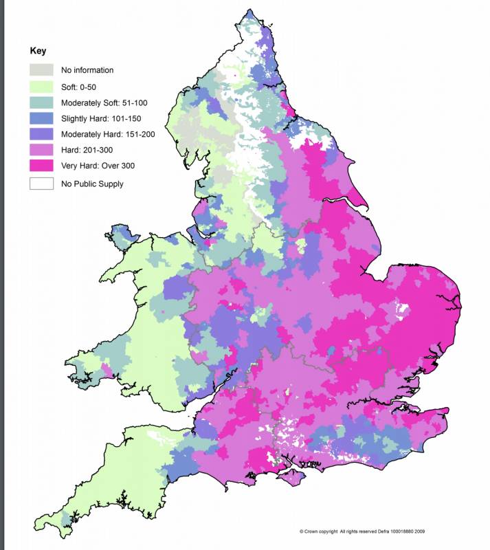 移民英國 英國官網有公開軟硬水分佈圖