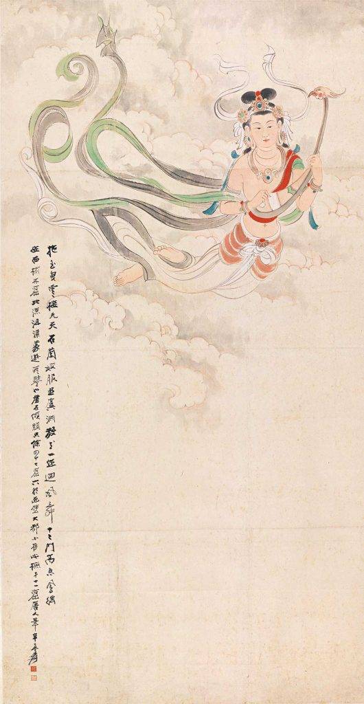 藏品以中國近代和當代藝術品為主，包括這張1941年的張大千《飛天圖》。