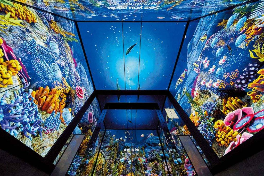 釜山打卡 360度鋪滿LED熒幕的電梯，是奇幻旅程的開端。