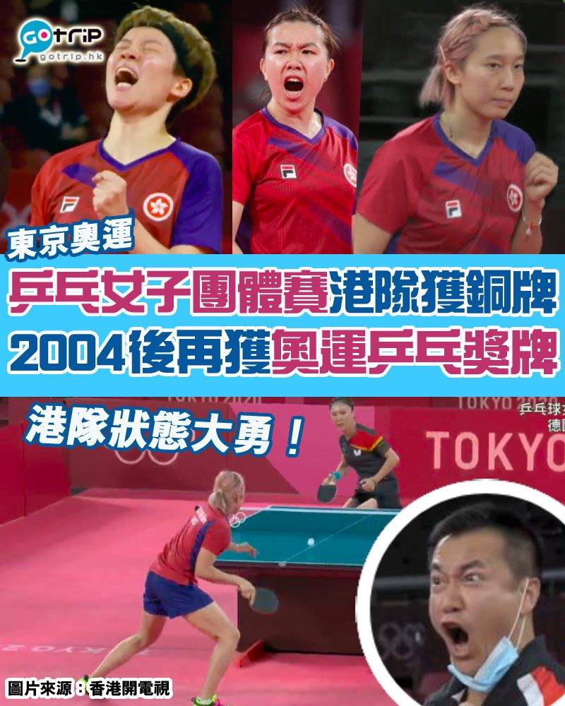 東京奧運金牌榜 港隊女乒團體賽摘下一面銅牌。