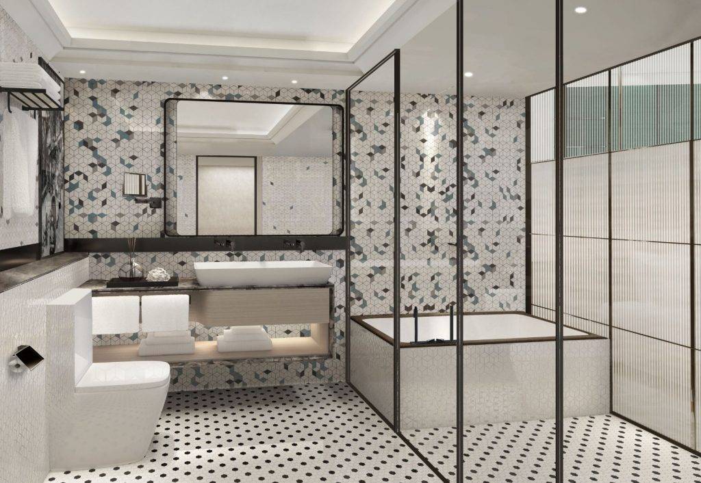 澳門酒店2022 浴室設計以黑白為主。