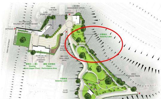 葵涌公園 康文署向區議會提交2個方案，主要分別在紅圈位置興建「寵物共享公園」或「寵物共享公園」暨傳統/ 現有寵物公園