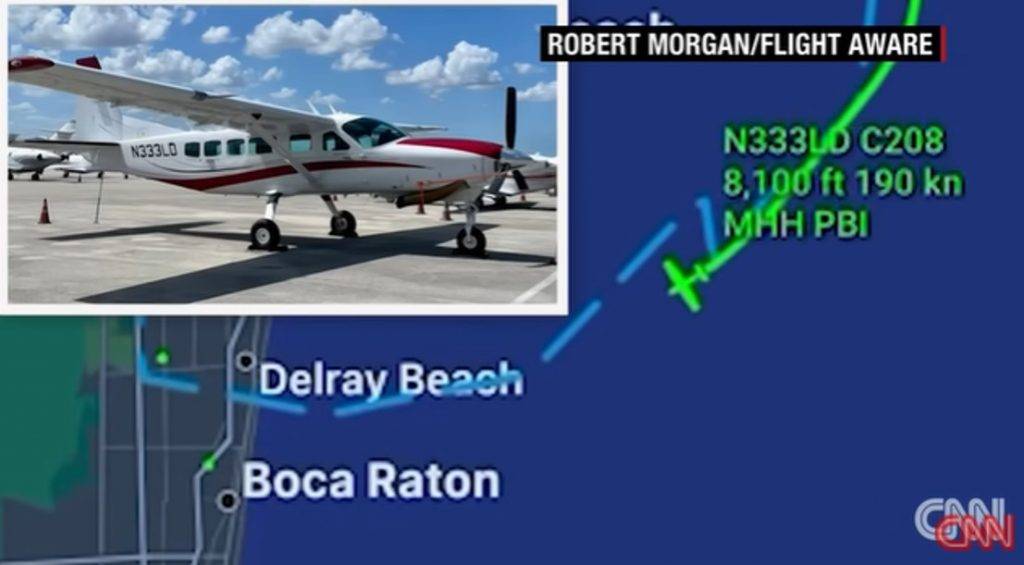 乘客 肇事的單引擎小型飛機Cessna 208）及其降落路線
