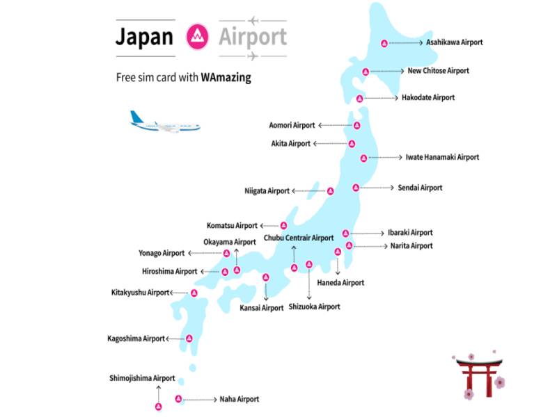 日本電話卡 日本 sim卡 SIM卡自取服務覆蓋22個機場。