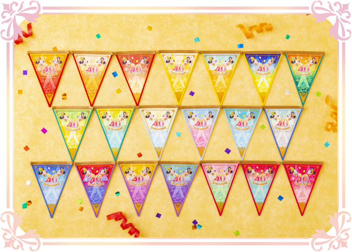 東京迪士尼40週年慶 夢想花環系列商品一共有23種顏色各有不同的旗幟一款¥700）