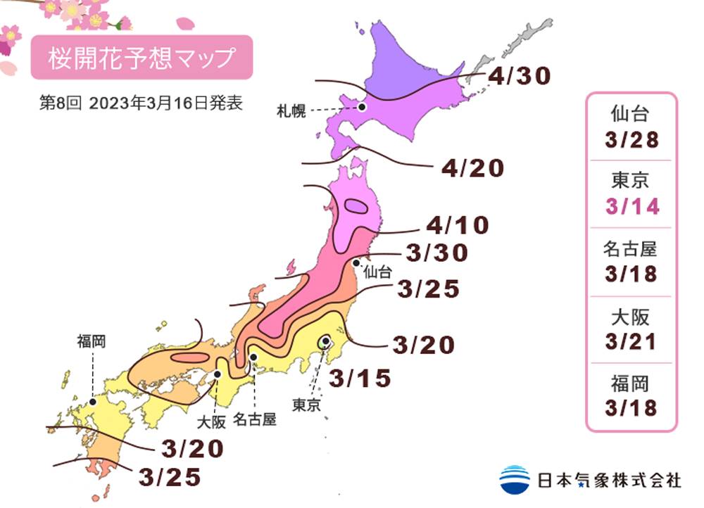 大阪櫻花 2023年櫻花開花預測。
