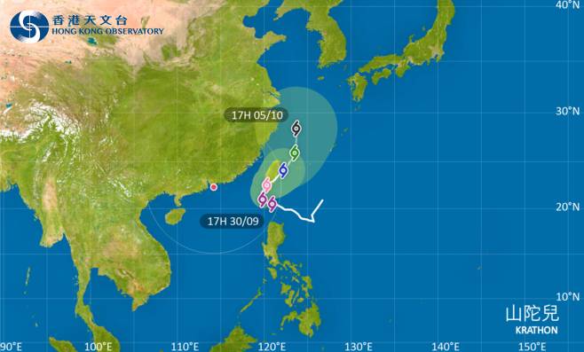 山陀兒會橫過呂宋海峽，進入南海東北部，並在明日逐漸轉向偏北方向移動，在星期三登陸台灣南部，隨後橫過台灣，移向東海一帶