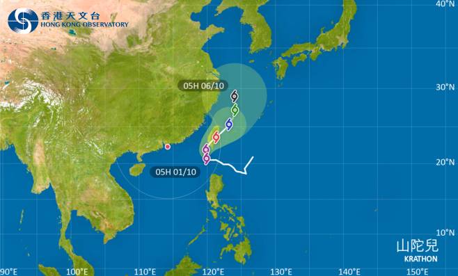 山陀兒會在今日逐漸轉向偏北方向移動，橫過南海東北部，在明日登陸台灣南部，隨後橫過台灣，移向東海一帶