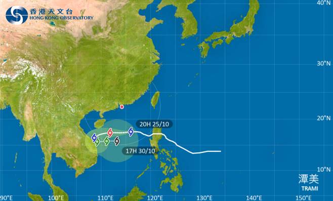 潭美會在明日橫過南海中北部並移向海南島以南海域