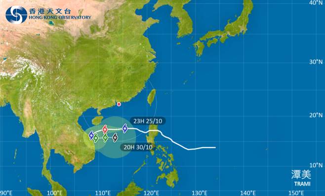 潭美會在明日橫過南海中北部，並逐漸移向海南島以南海域