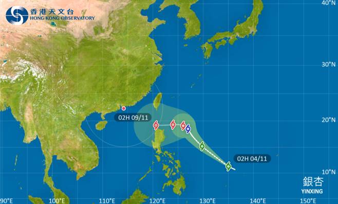 銀杏會在未來數日逐漸增強，並移向呂宋海峽以東一帶