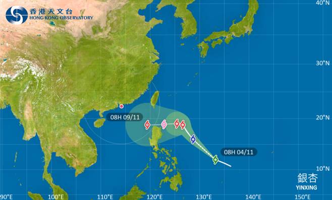 銀杏會在未來數日逐漸增強，並移向呂宋海峽以東一帶