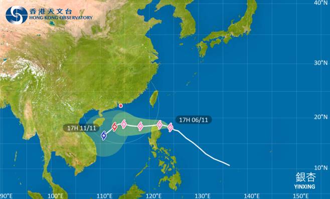 銀杏會在未來一兩日橫過呂宋海峽並進入南海，在週末期間向偏西方向移動，橫過南海北部