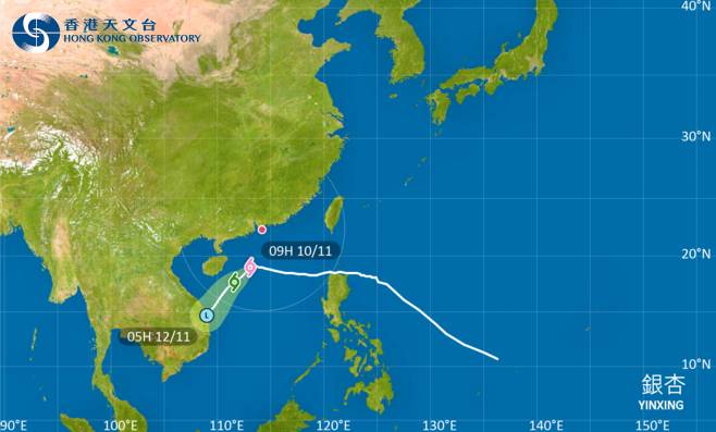 銀杏會在今日大致移向海南島以南海域並逐漸減弱