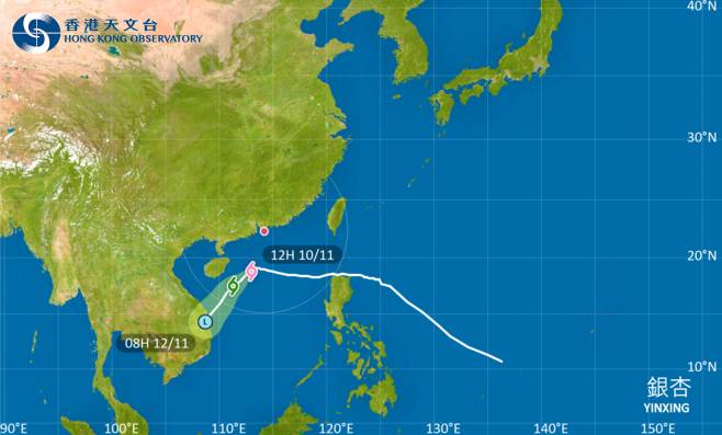 銀杏會在今日大致移向海南島以南海域並逐漸減弱