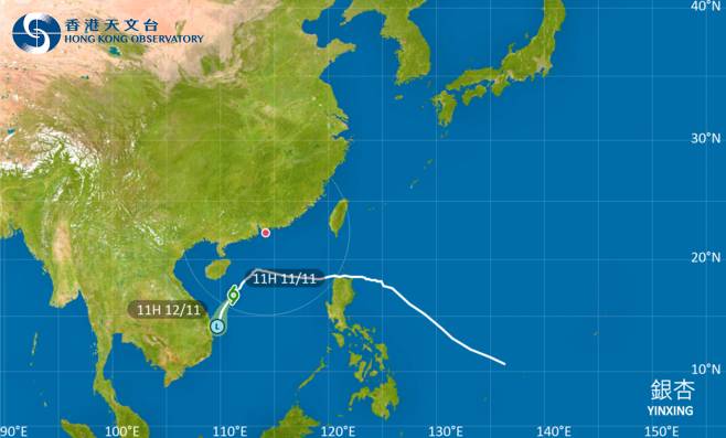 銀杏會在今明兩日移向越南中部沿岸並消散