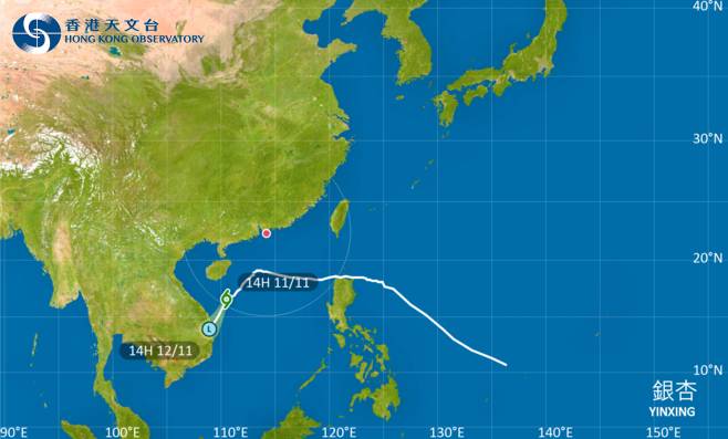 銀杏會在今明兩日移向越南中部沿岸並消散