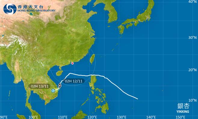 銀杏會在今日移向越南中部沿岸並消散