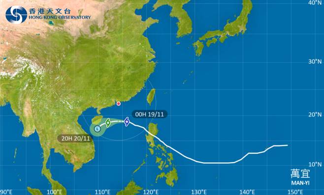 萬宜會在未來一兩日橫過南海北部，大致移向海南島以南一帶並逐漸減弱