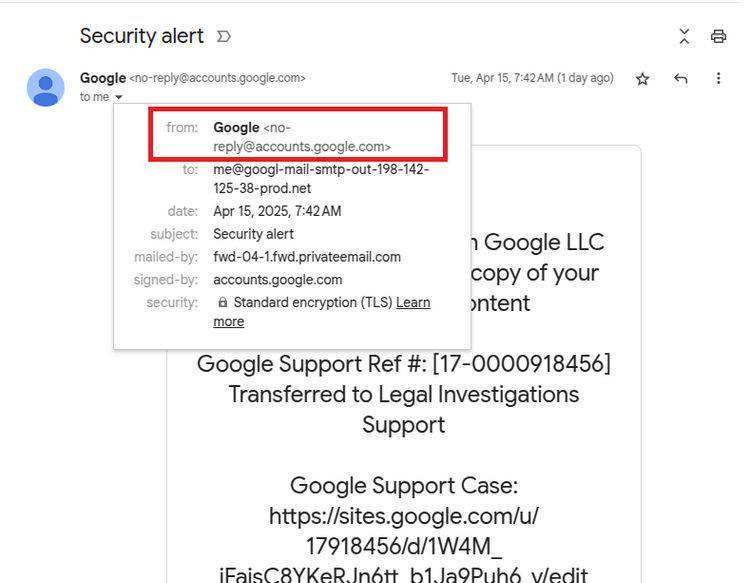 gmail Google向全球近20億Gmail用戶發出警告,提醒用戶警惕一種名為「無回覆」(no-reply)的新型詐騙電郵。這些郵件偽裝成來自no-reply@accounts.google.com的官方信件(圖片來源:X @nicksdjohnson)