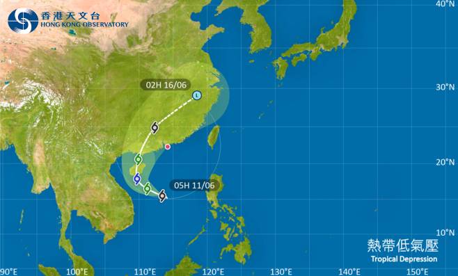 位於南海中部的熱帶氣旋會在未來一兩日大致移向海南島，隨後移至廣東西部沿岸一帶
