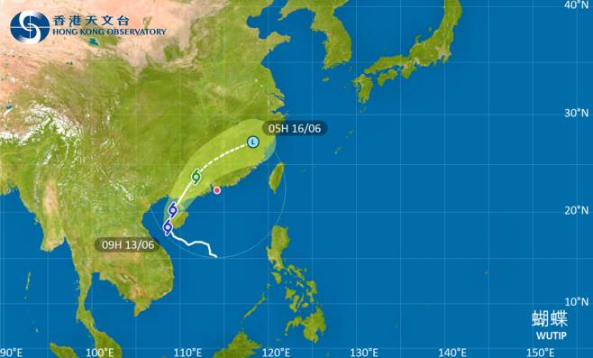 蝴蝶今日會掠過海南島西部，隨後移向北部灣至雷州半島一帶