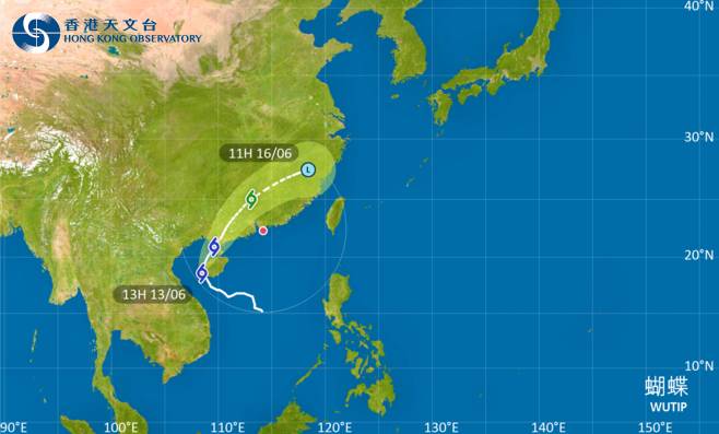 蝴蝶今日會掠過海南島西部沿岸，移向北部灣至雷州半島