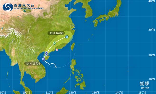 蝴蝶今日會掠過海南島西部沿岸，移向北部灣至雷州半島