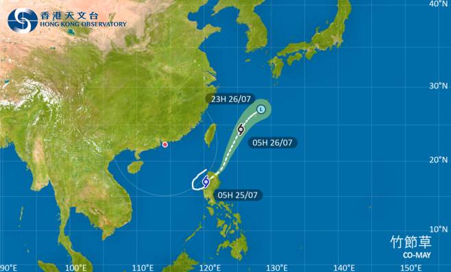 竹節草會在今明兩日向東北方向移動，橫過呂宋北部及台灣以東海域