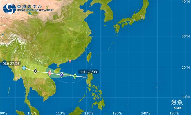 劍魚會在未來一兩日大致移向海南島南部及以南海域