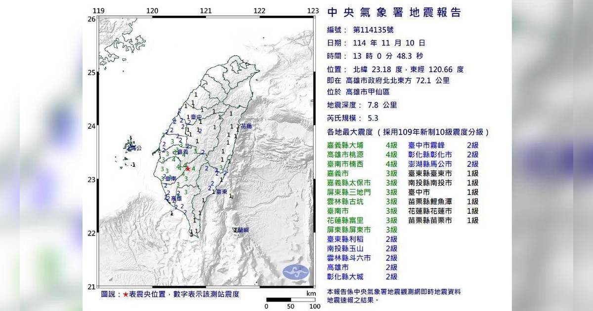 台灣地震 高雄甲仙