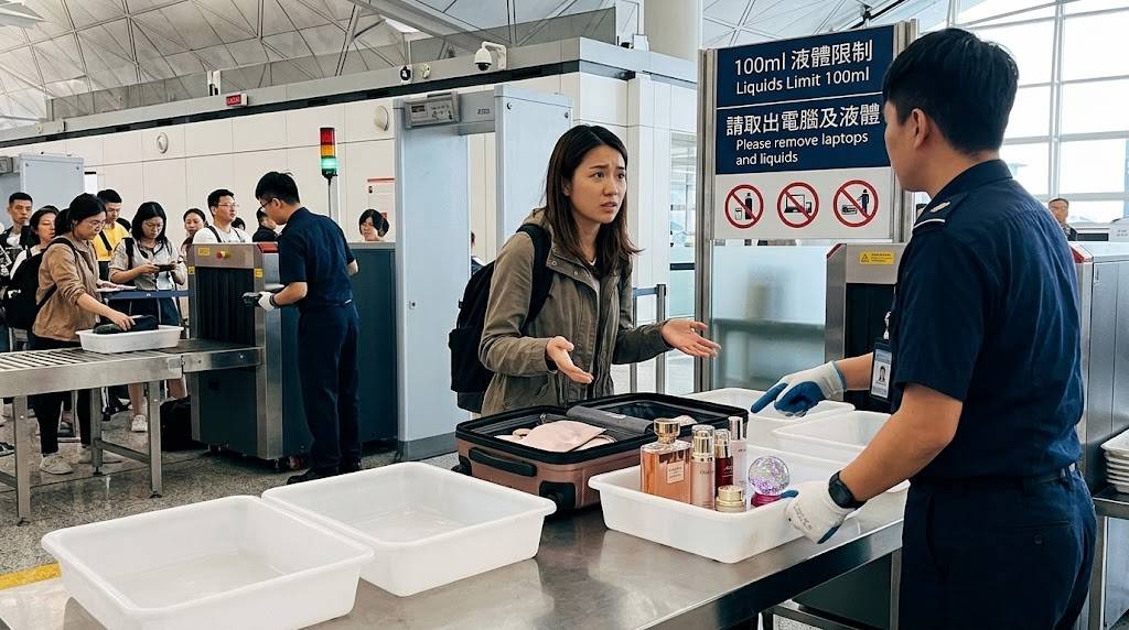 機場安檢 手提行李 (圖片來源:AI生成圖片)